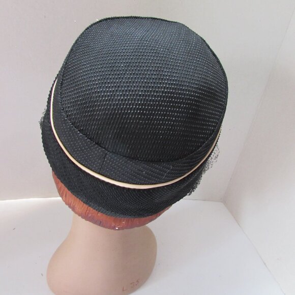 Vintage 1960 Era Black Hat with Rhinestone Decoration